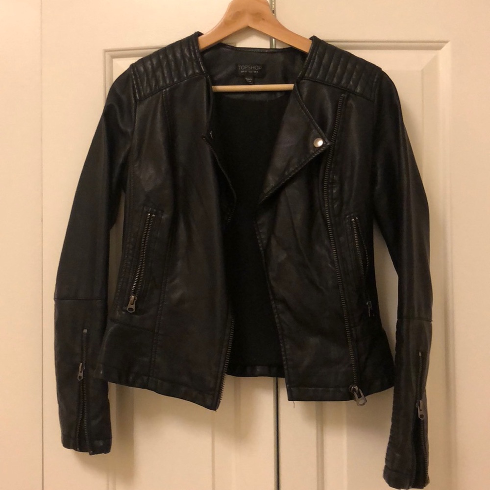 Topshop Black Faux Leather Jacket US Size 0